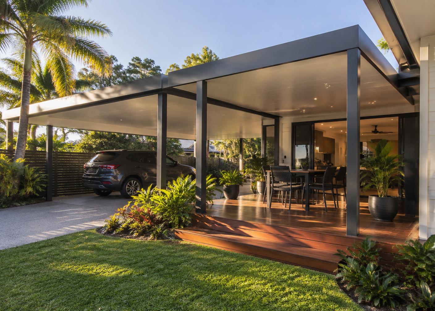 Modern carport and covered patio attached to a Queensland home